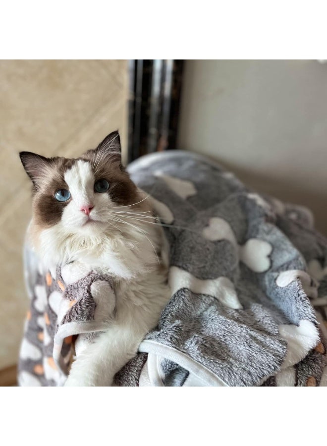 Puppy Blankets Super Soft Warm Sleep Mat Grey Cute Print Blanket Fluffy Fleece Pet Blanket Flannel Throw Dog Blankets for Small Dogs Puppy Dogs Fluffy Cats,Bone-Large - Image 3